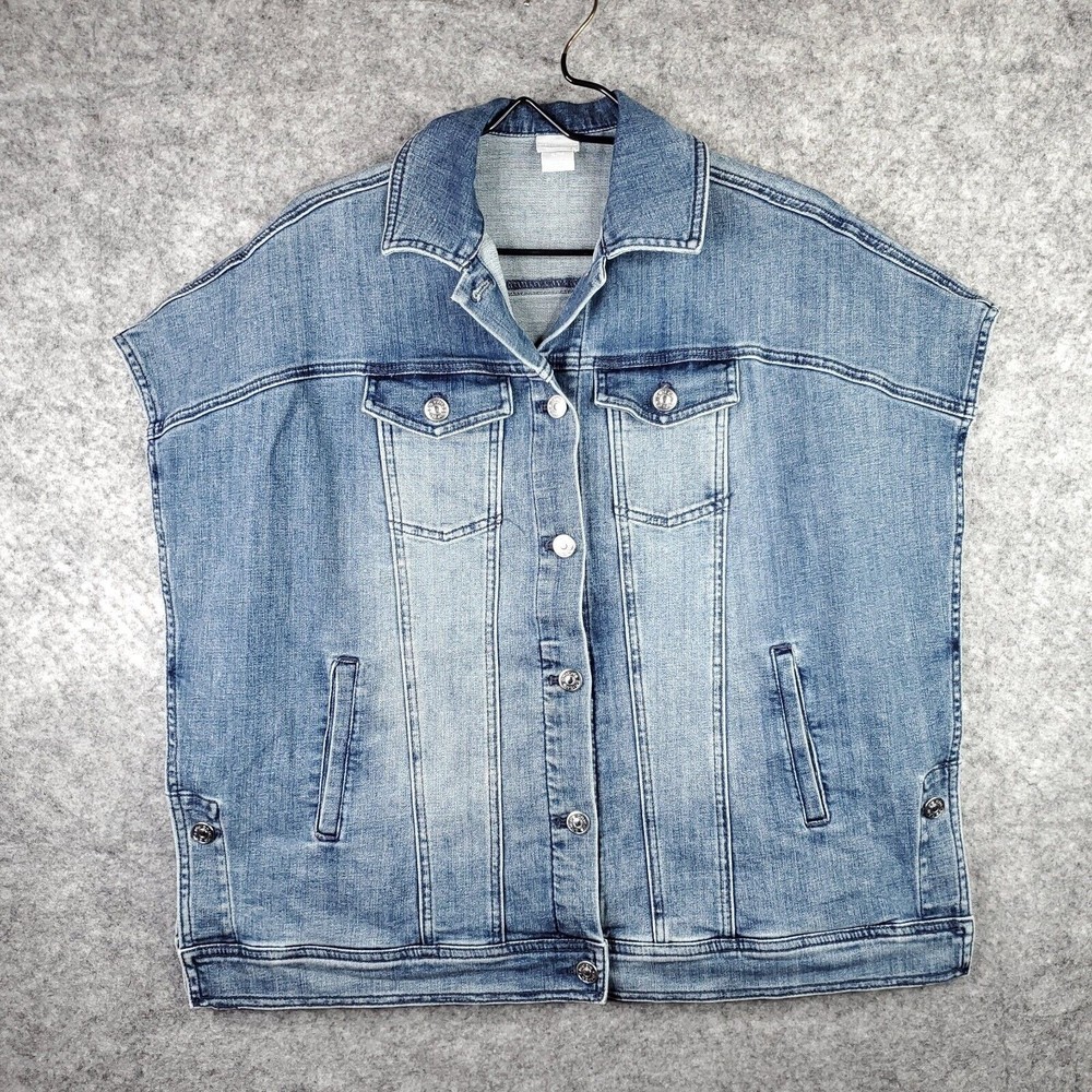 Chico's Denim Ruana Vest Womens S / M Batwing Cape Split Side Poncho